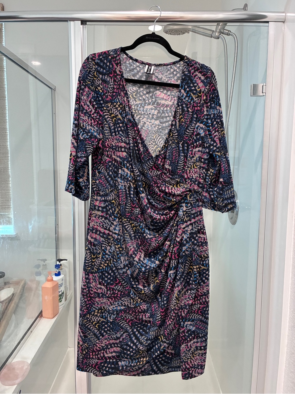 Women's Navy Multicolor Faux-Wrap Dress